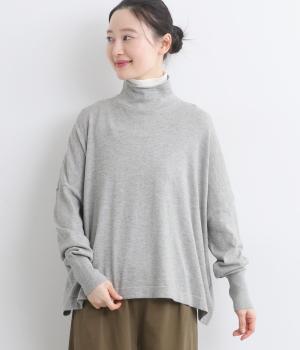 コットンメリノウールヤーンダブルネックタートルニットプルオーバー(トップグレー-F)