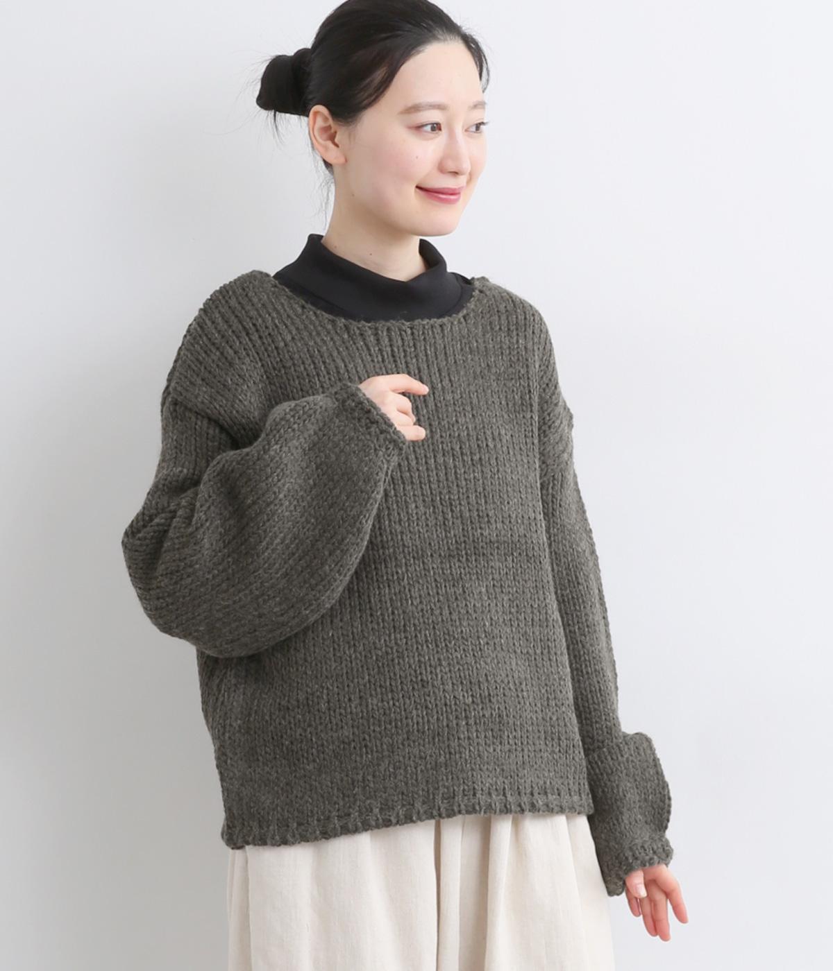 アクリルウールバルキーヤーンローゲージニットプルオーバー(チャコール-F)