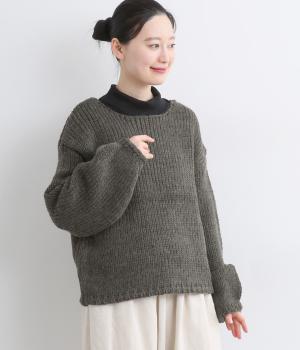 アクリルウールバルキーヤーンローゲージニットプルオーバー(チャコール-F)