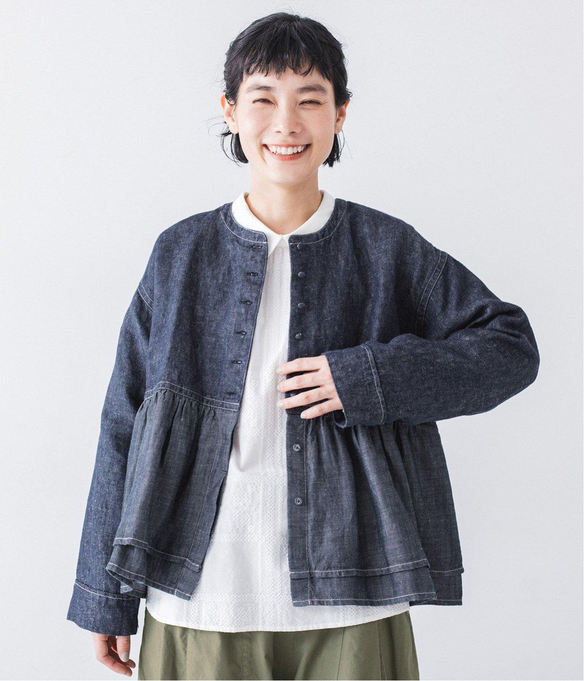 一部別注｜リネン切替ペプラムジャケット(インディゴネイビー-F)