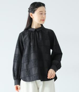 タイル刺繍ブラウス(ブラック-F)