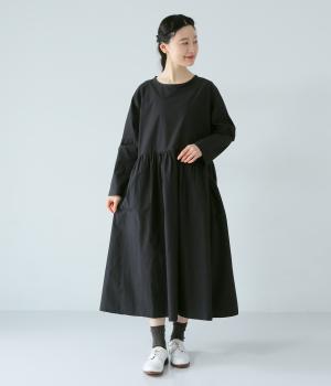 ギャザードルマンワンピース(ブラック-F)