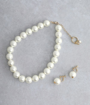 大玉パール　ラウンドネックレス＋イヤリング　セット