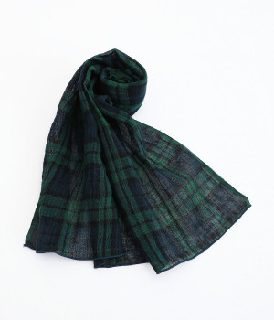 チェック　コットンリネンストール(ブラックウォッチ-ONESIZE)