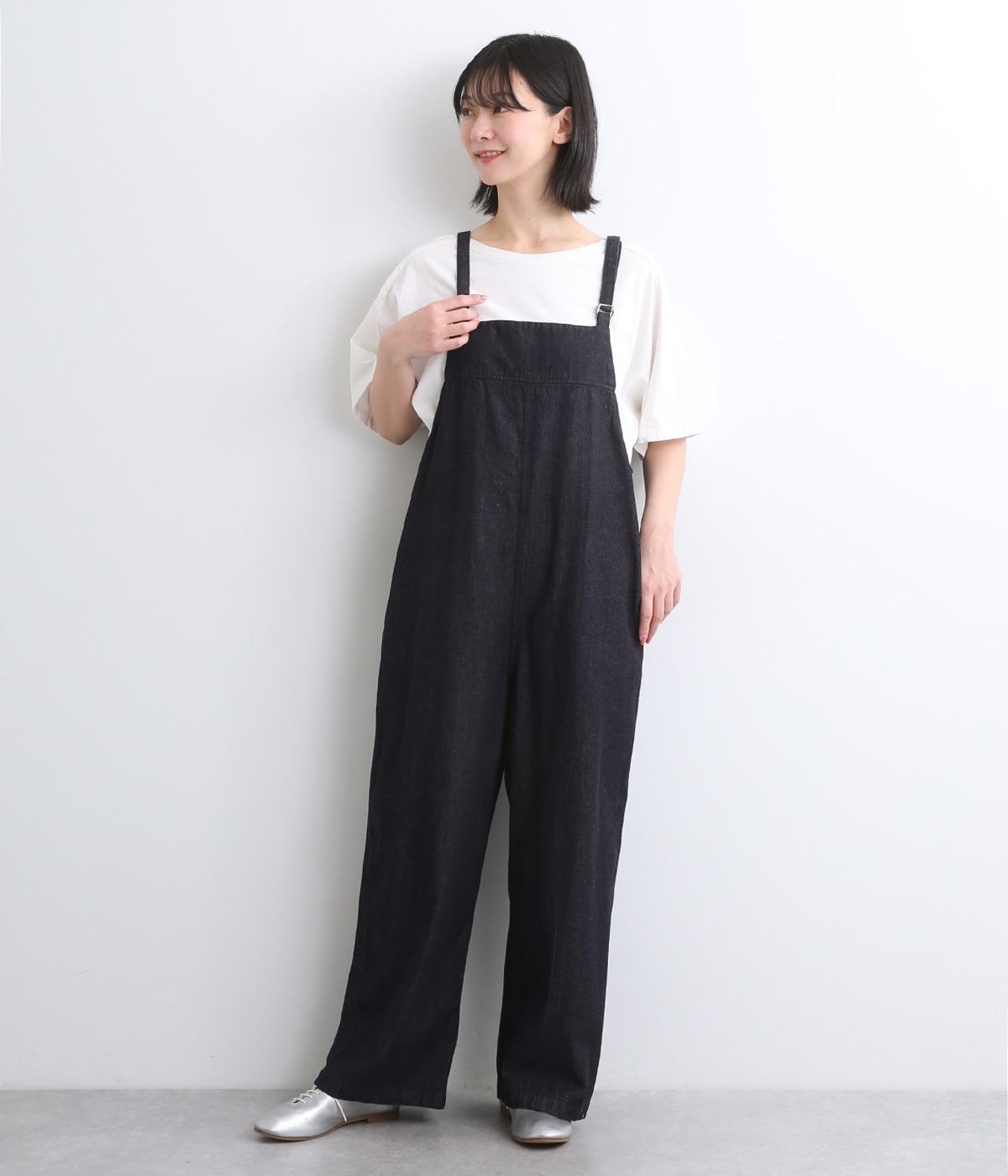 コットンワンウォッシュ8ozデニムサロペット（vent blanc）の