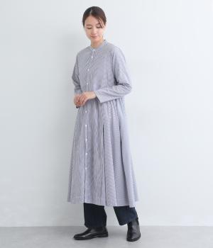 コットンタック＆ギャザーデザインワンピース(ストライプ-F)