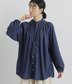 コットンリネンワンウォッシュレーヨンスモッキングエンブロイダリ―デザインブラウス