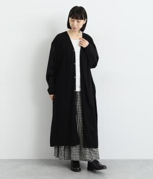 コットン天竺ワンウォッシュジャージ＆ソフトローンコンビネーションロングワンピースカーディガン