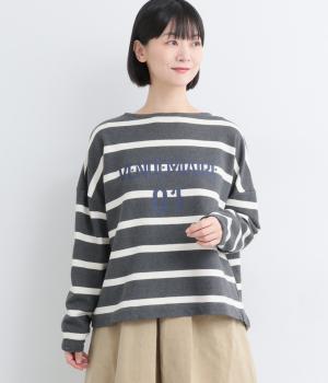 ボーダーフリースVENDEMAIRE01プリントプルオーバー(チャコール×ブルー-F)