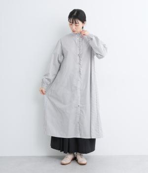 フリルデザインバンドカラーワンピース(ストライプ-F)