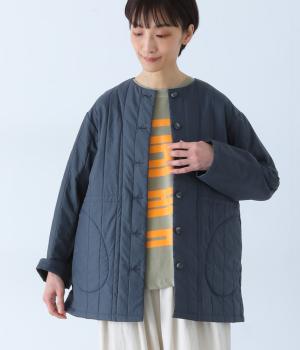 ノーカラーウエストドロストジャケット(ネイビー-F)