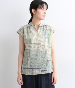 美品⁑メフウ　芽風　コットン フレンチスリーブブラウス　ブラックチェック　40 美品⁑メフウ 芽風 コットン フレンチスリーブブラウス ブラック