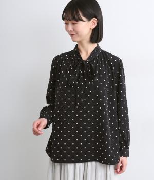 リボンタイプルオーバーブラウス(ドット-F)