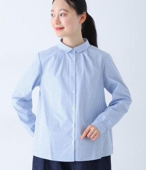 コットンブロード　レギュラーカラーブラウス(サックスお花-F)