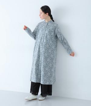 リバティプリント　コットンバンドカラーシャツワンピース
