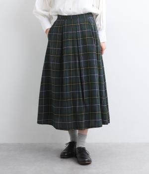 コットンレーヨンツイルチェックサイド釦タックスカート