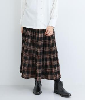 タータン起毛プリーツスカート(ブラウン-F)