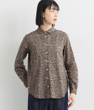 コットンローン森の動物小丸襟レギュラーシャツ