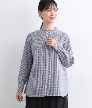 コットンブロードスタンドフリルブラウス