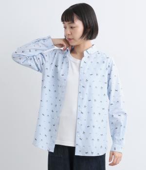 コットンオリジナルプリント丸襟ボタンダウンシャツ