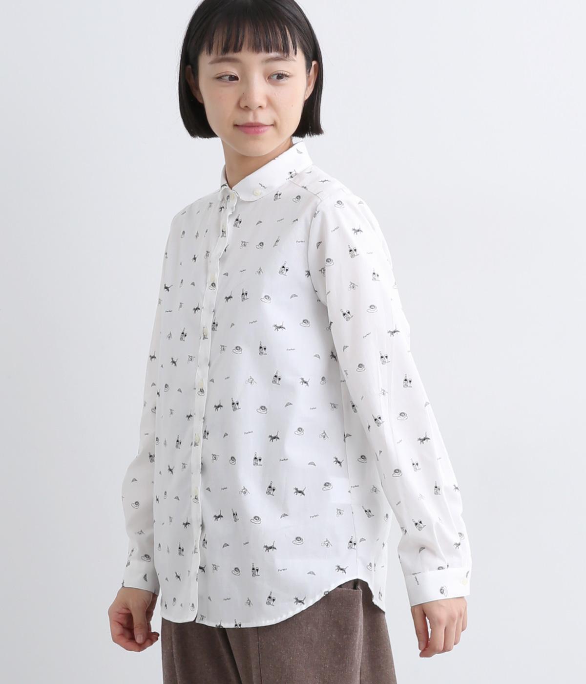 コットンオリジナルプリント丸襟ボタンダウンシャツ（Parkes）の