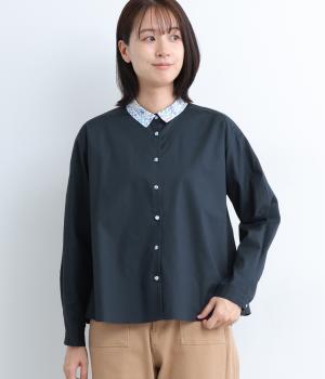 コットンリバティくるみ釦ピカデリーポプリン前後差フレアシャツ