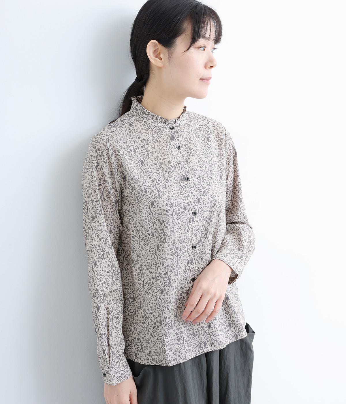 コットンローンワントーンフォレストスタンドフリルシャツ(アイボリー-F)