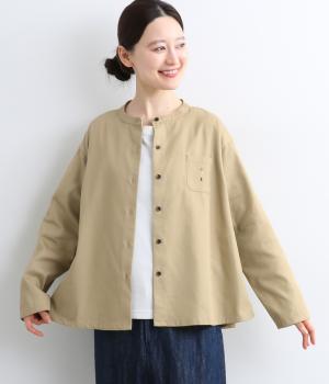 デニムライクツイルポイント刺繍フレア羽織ポケット付きシャツ