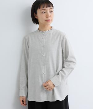 ビエラシャンブレーピーチ起毛スタンドフリルブラウス(グレー-F)