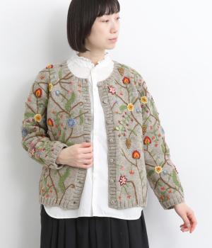 ウール細番手ガーデン手刺繍ニットカーディガン