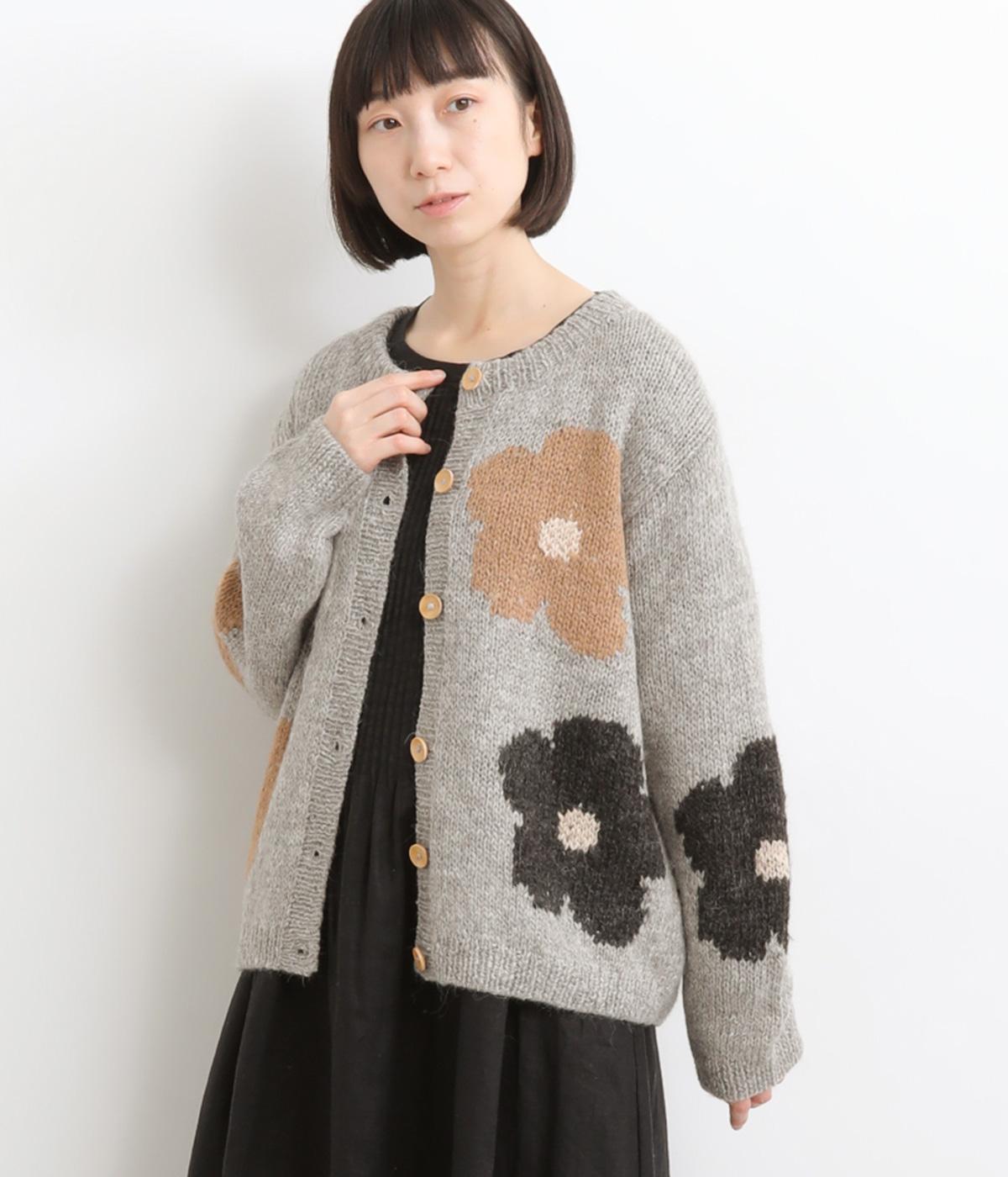 手紡ぎアルパカニット花柄カーディガン（ESTELLE）の商品詳細