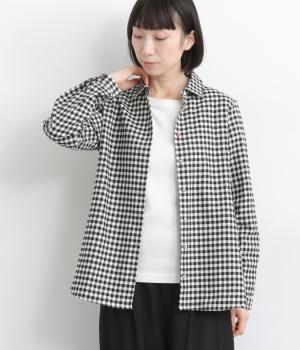 リバティくるみ釦スタンドカラーギャザーブラウス