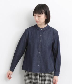 10ozデニムフリル付きブラウス