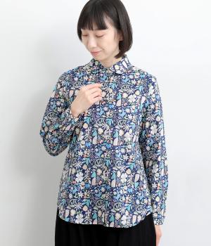 60sローンサイケフラワーラウンドカラーボックスシャツ