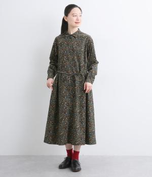 コットン共布リボン付きAラインワンピース