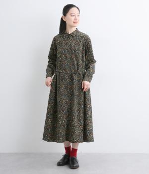 コットン共布リボン付きAラインワンピース(ネイビー-F)