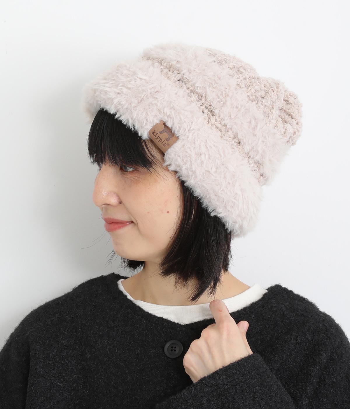 ファーヤーンニット帽(オフホワイト-F)