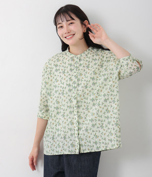 フラワープリント 6分袖クリンクルシャツ(ナチュラル-ONESIZE)