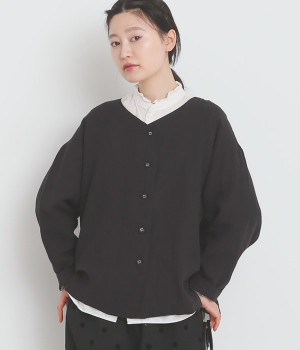 リネン　ノーカラーシャツジャケット