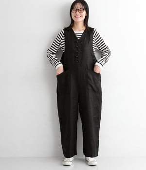 リネンヘリンボーン Vネックサロペット（YURK geniet van）の商品詳細