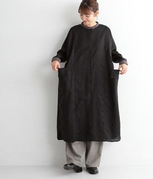 リネンコットン　バイカラーワンピース