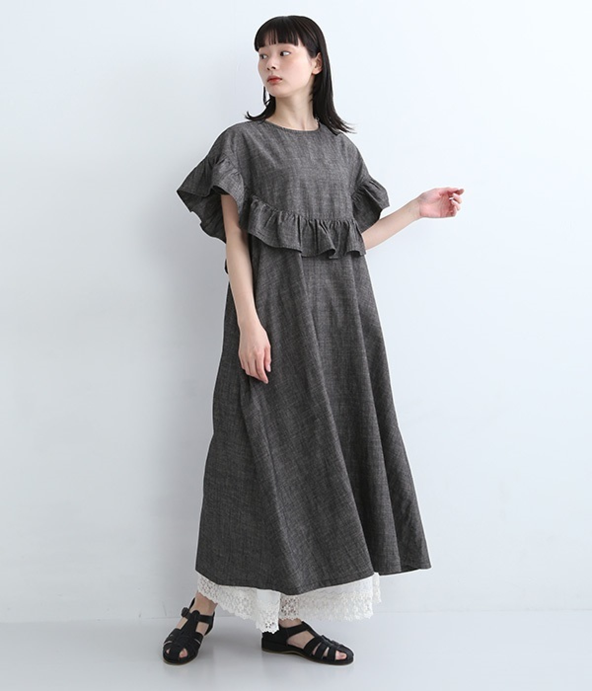 別注｜コットンリネンデニムヨーク切替ワンピース（mano a mano