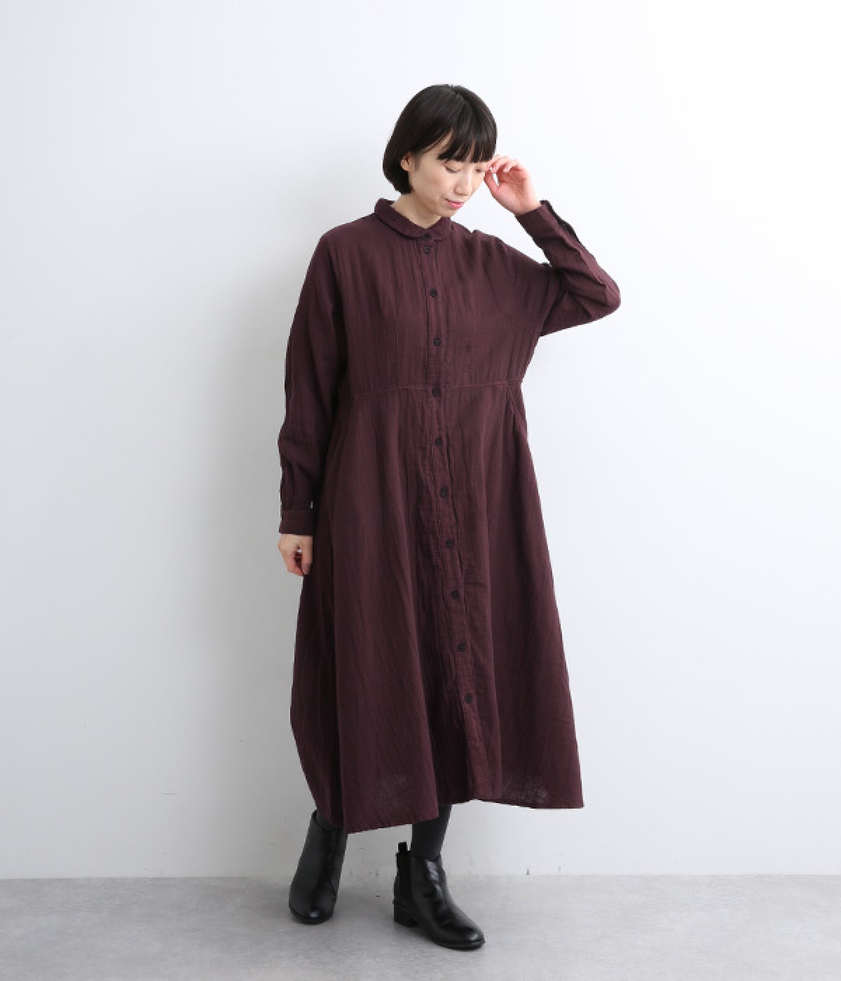 ダブルガーゼ襟刺しゅうシャツワンピース（kinako）の商品詳細