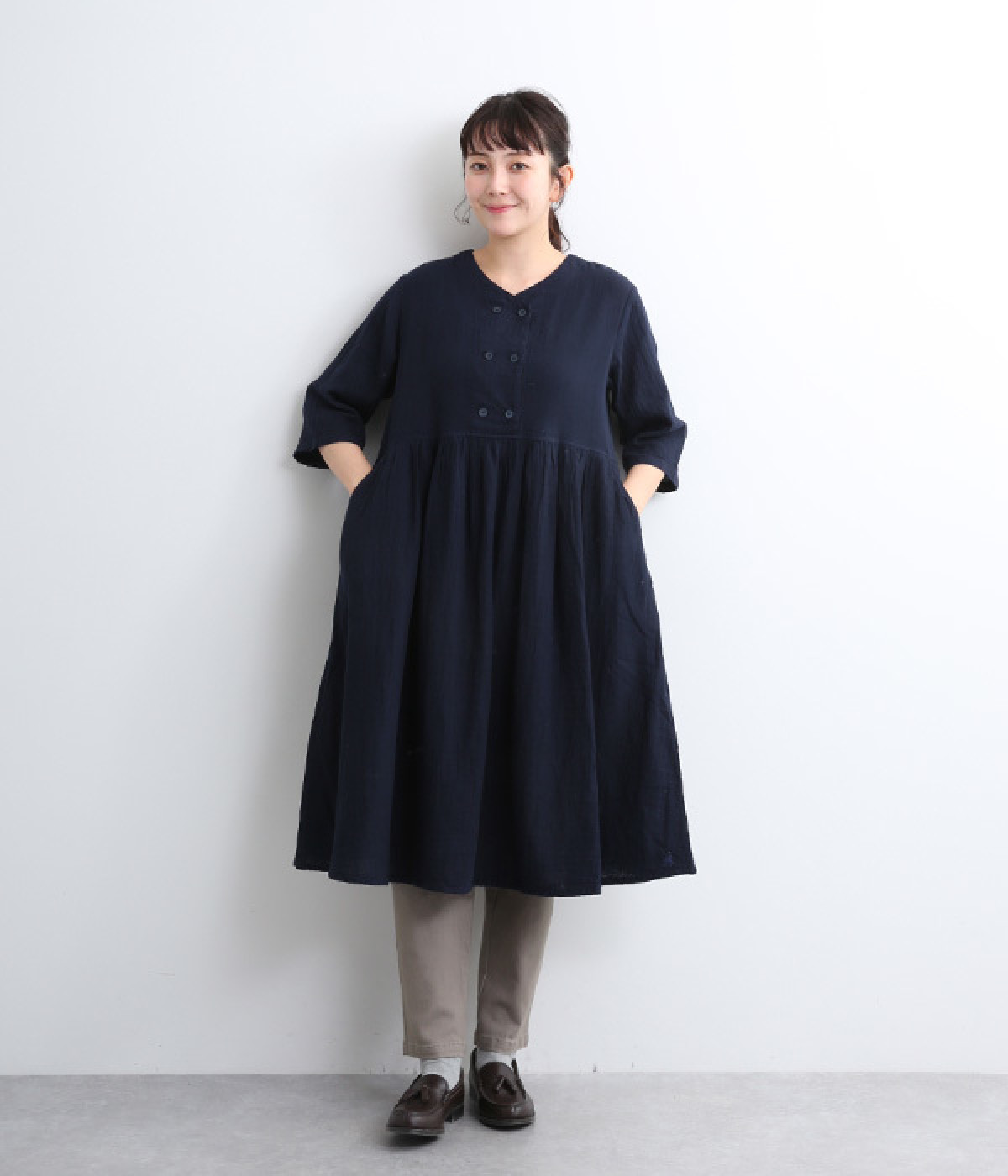 ダブルガーゼダブル釦ワンピース（kinako）の商品詳細