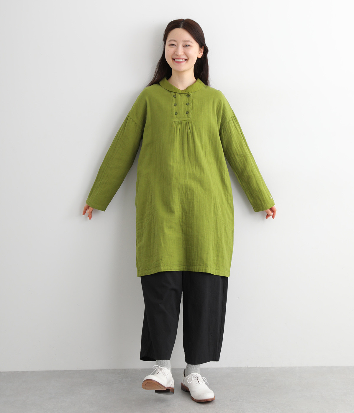 コットンWガーゼショールカラーチュニック（kinako）の商品詳細