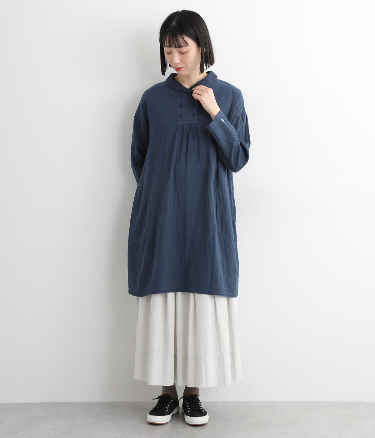 コットンWガーゼショールカラーチュニック（kinako）の商品詳細