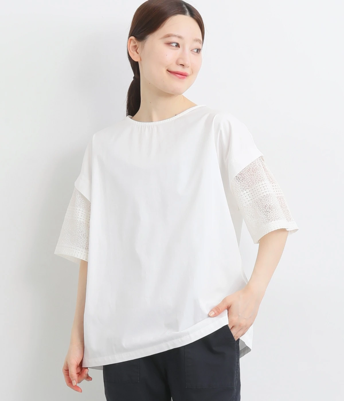 レース袖の白魔女トップス(ホワイト)（Sunny clouds）の商品詳細