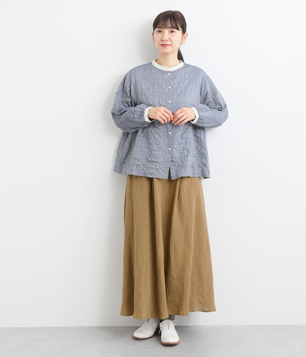 新品完売25SS 45Rリネンダックワークスカート 金茶　２ PLUS】タックギャザーフレアスカート｜WOMEN｜250HAP31-117H