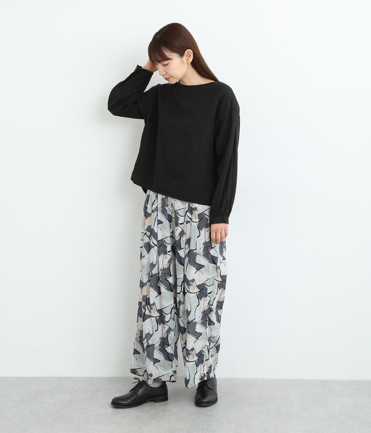 コットンアートペイントプリントワイドストレートパンツ