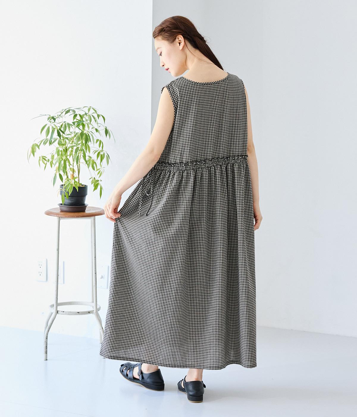 コットンリネンギンガムチェックノースリーブワンピース（&yarn